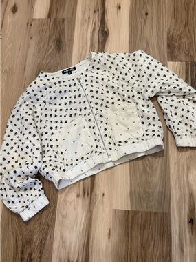 Trixxi Girl Cream Zip up Linen Bomber Jacket with Black Floral Print XL